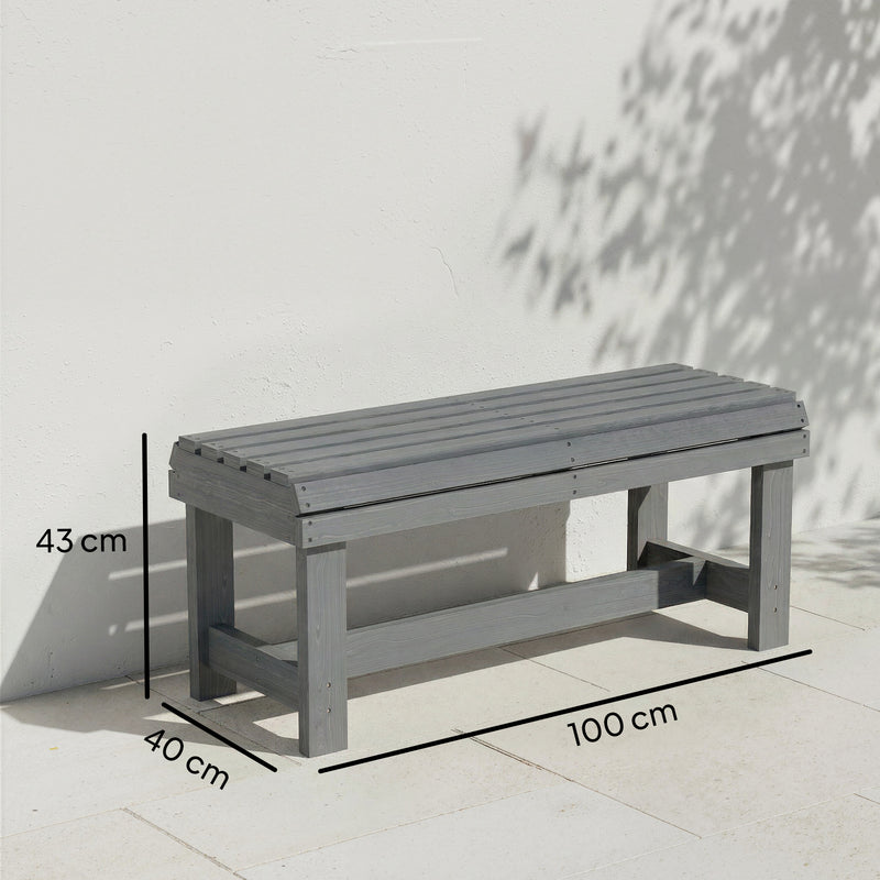 Wooden Garden Bench for Two with Curved Seat and Water Resistant Finish Grey Outsunny