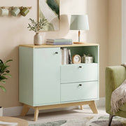 Sideboard with Adjustable Shelves for Organised Storage Light Green and Oak AOSOM