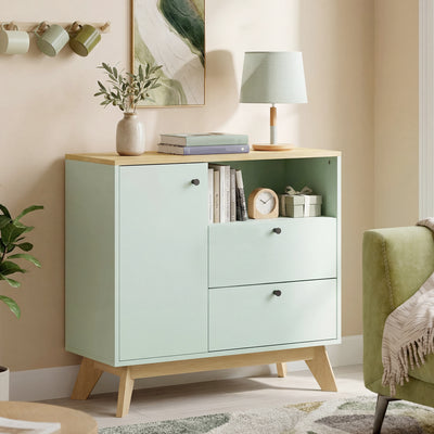 Sideboard with Adjustable Shelves for Organised Storage Light Green and Oak AOSOM