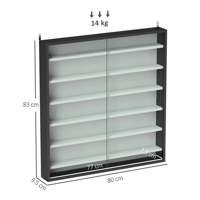 Black and White 7 Tier Wall Display Cabinet with Glass Doors and Adjustable Shelves by HOMCOM