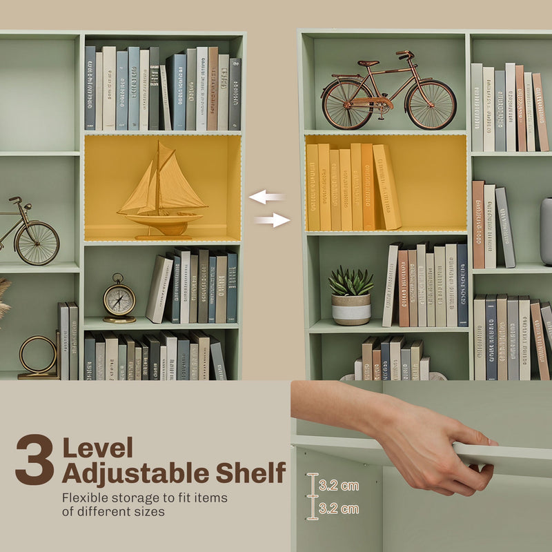 Slim Bookcase with Adjustable Shelves for Small Spaces and Hallways in Light Green by Homcom
