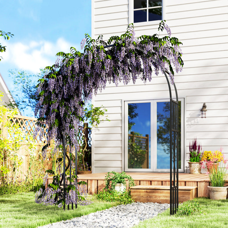 Black Steel Garden Arch 2.2m for Climbing Plants Roses Wisteria Vines Outdoor Wedding Decor by Outsunny