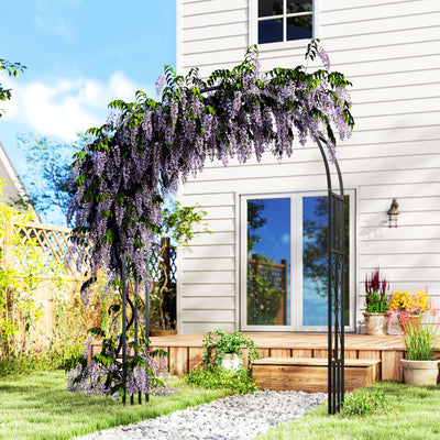 Black Steel Garden Arch 2.2m for Climbing Plants Roses Wisteria Vines Outdoor Wedding Decor by Outsunny