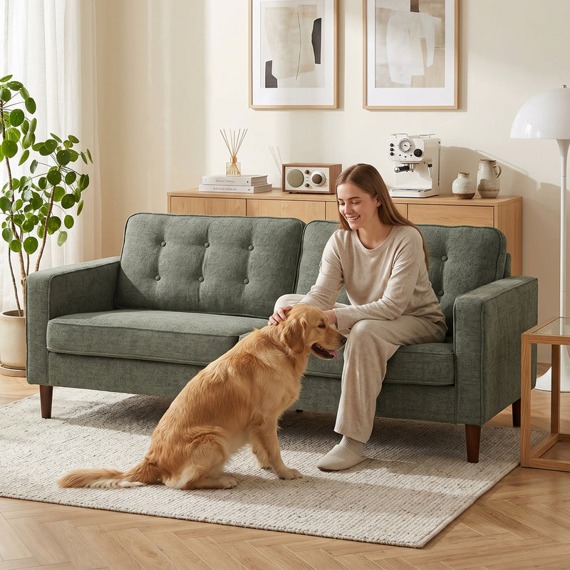 3 Seater Sofa with Spacious Velvet Seating for Comfortable Family Evenings Green