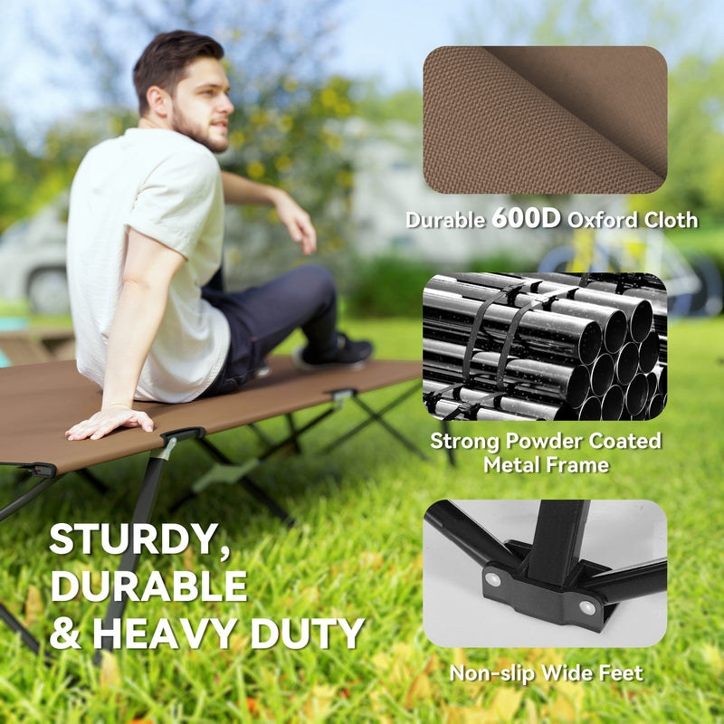 Double Folding Camping Bed for Two with Raised Steel Frame and Carry Bag Khaki