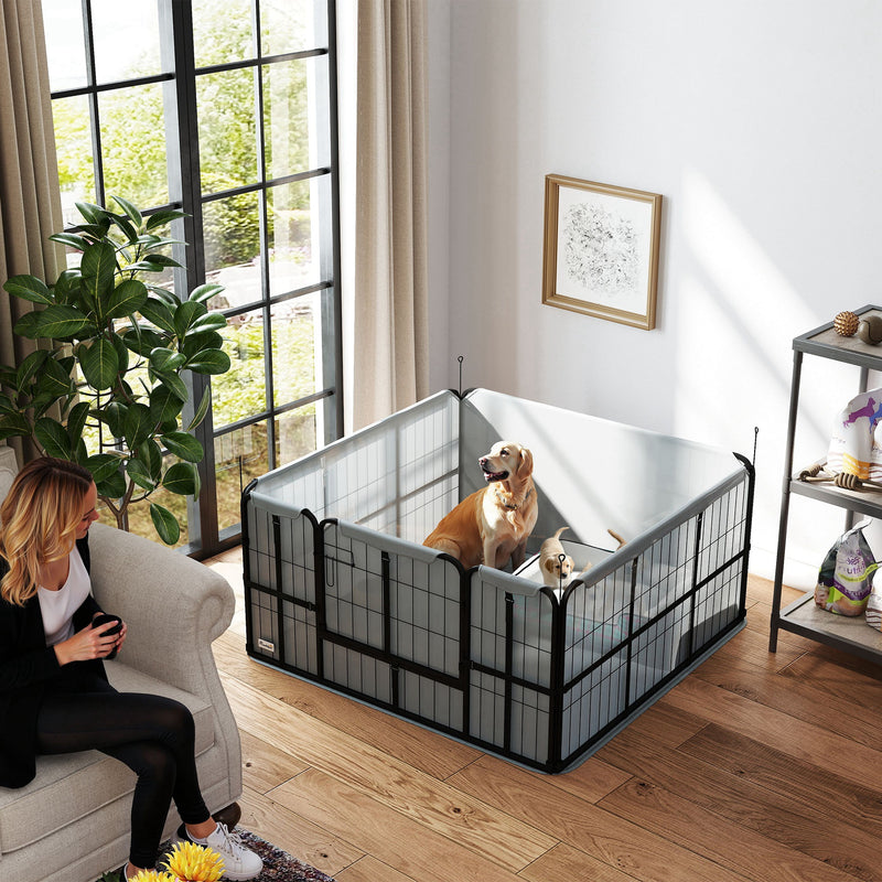 Steel Dog Whelping Box with Washable Pad and Windproof Cloth for Small Medium Dogs Grey