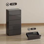 Chest of Drawers with 5 Spacious Storage Drawers for Bedroom Organisation High Gloss Grey AOSOM
