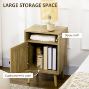 Rattan Bedside Table with Shelf and Cupboard for Bedroom Storage Natural