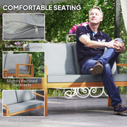 4 Piece Wooden Garden Furniture Set with Soft Cushions in Teak Finish by Outsunny