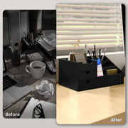 Black Bamboo Desk Organiser with 7 Compartments and 2 Drawers for Home Office by HOMCOM