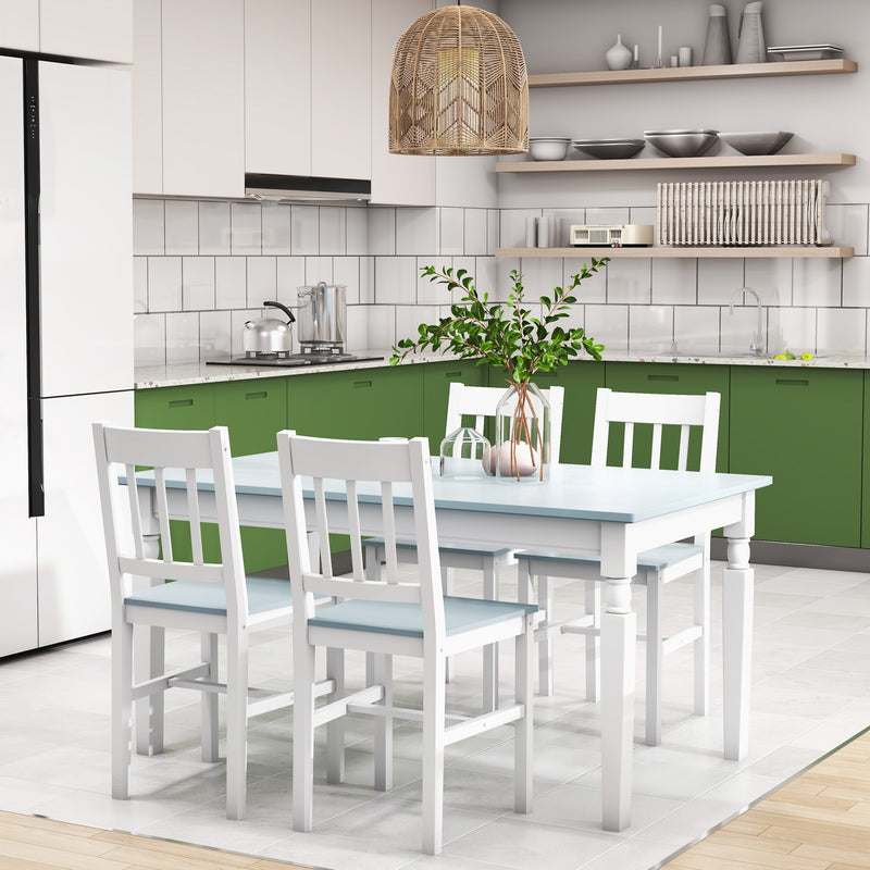 Set of 4 Wooden Dining Chairs with Slat Back Ideal for Kitchen or Dining Room White AOSOM