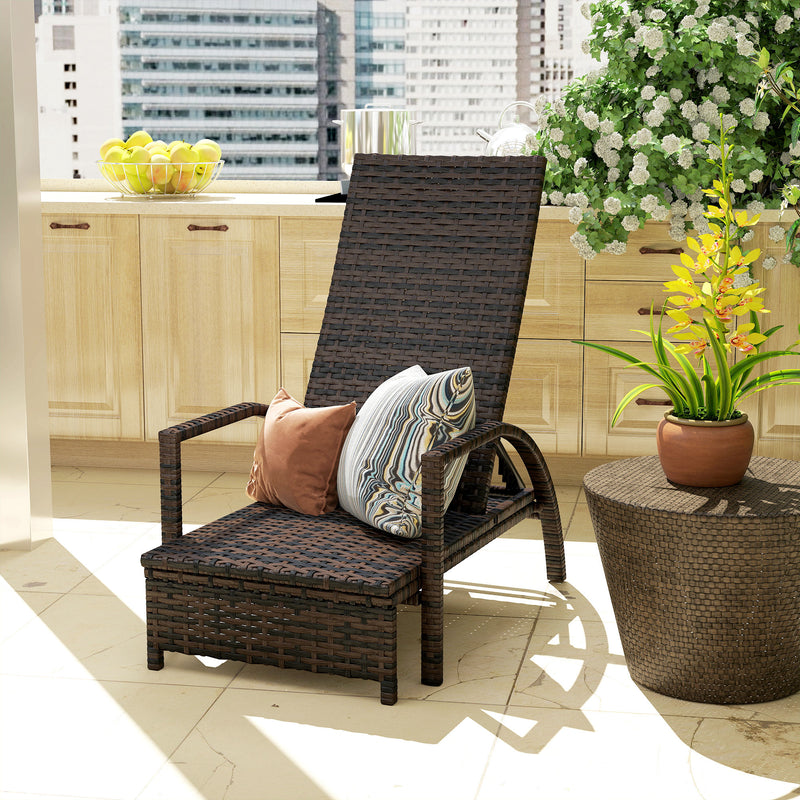 Mixed Brown Rattan Sun Lounger with Adjustable Backrest for Garden Relaxation by Outsunny
