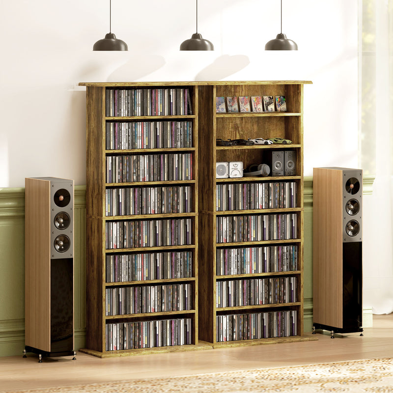 Tall CD Storage Tower Unit With 360 Degree Rotating Base For Home Organisation Rustic Brown Homcom