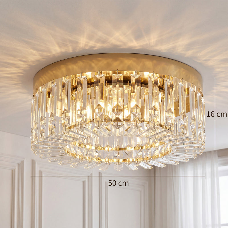 Ceiling Light with Crystal Droplets for Brightening Living or Dining Room Gold Tone