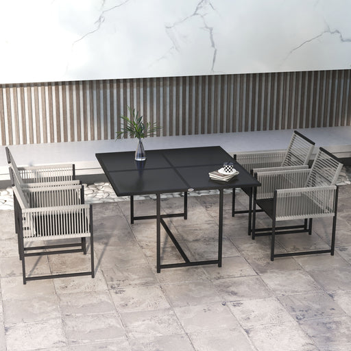 Five Piece Metal Patio Dining Set with Folding Back Chairs Light Grey by Outsunny