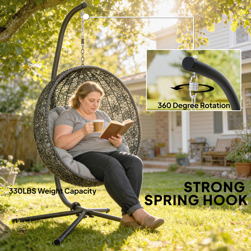 Hammock Chair Stand for Indoor or Garden Use Adjustable Steel Frame Black AOSOM