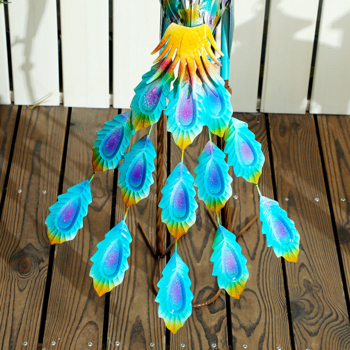 Peacock Garden Statue Metal Ornament with Stakes for Patio and Pond Decoration by Outsunny