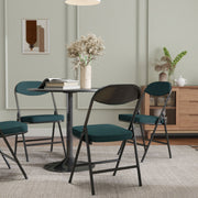 Set of Four Folding Corduroy Dining Chairs Ideal for Small Spaces and Extra Seating Blue