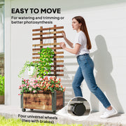 Wooden Raised Garden Bed With Trellis and Wheels for Outdoor Planting Greenhouse Brown Outsunny