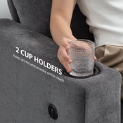 3 Seater Sofa With USB Charging Ports And Cup Holders For Lounge, Grey