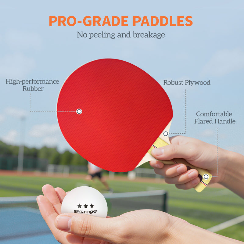 Table Tennis Set for Home or Office with 4 Rackets 8 Balls and Carry Case Black and Red