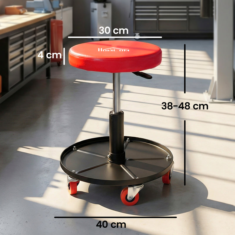 Garage Stool With Tool Tray and Adjustable Height for Organised DIY Projects Orange Homcom