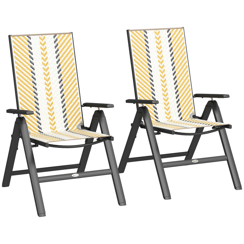 Outdoor Rattan Folding Chairs Set of 2 with 5 Position Backrest and Wide Armrests Orange by Outsunny