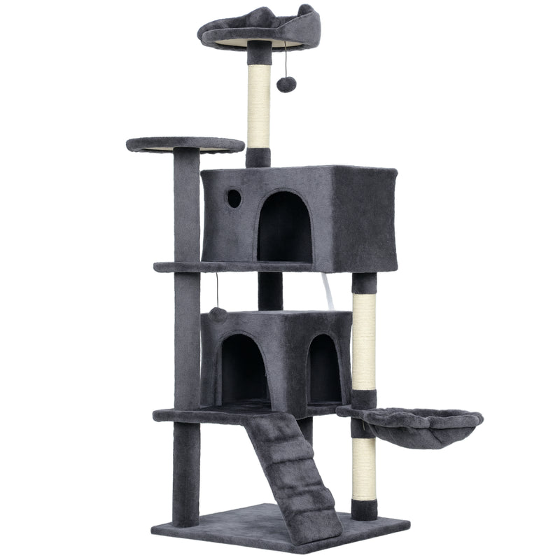 Large 140cm Cat Tree Tower with Hammock and Scratching Posts for Indoor Cats Dark Grey AOSOM