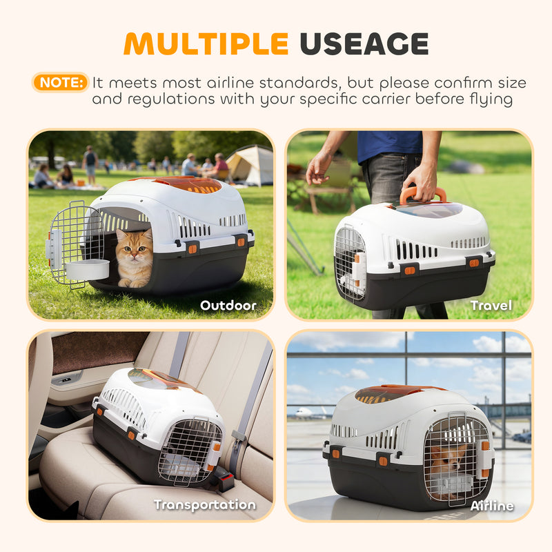 Hard-Sided Pet Carrier for Safe Vet Visits and Travel with Triple Lock and Top Window Cream