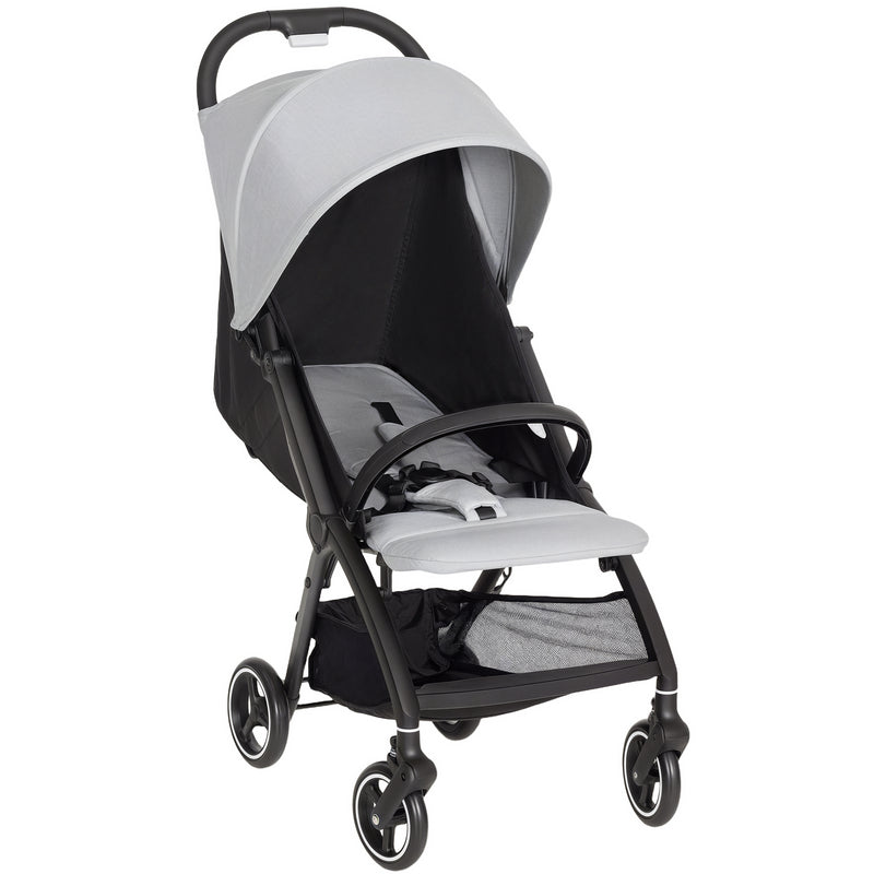 Lightweight Travel Stroller Compact Pushchair with Recline Canopy and Storage Basket Light Grey AOSOM