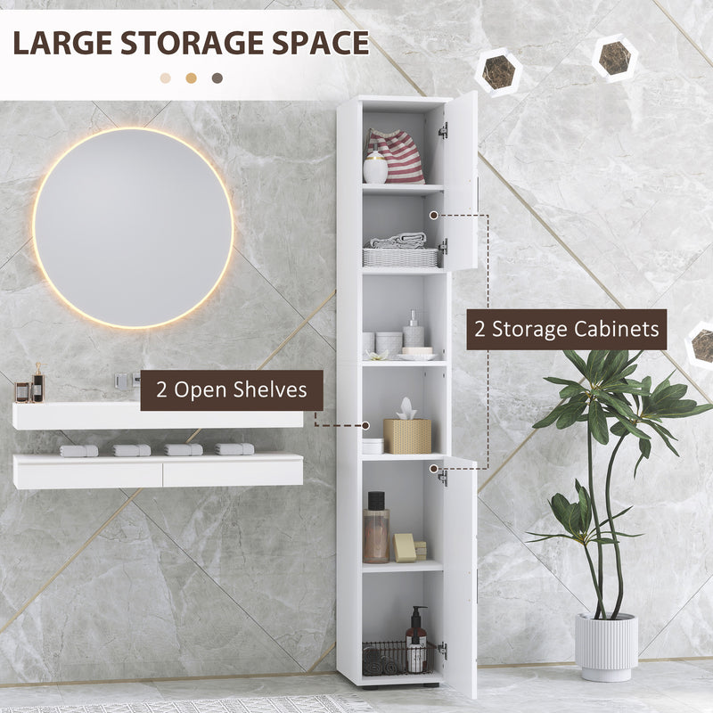 Tall White Bathroom Storage Cabinet with Embossed Design and Adjustable Shelves