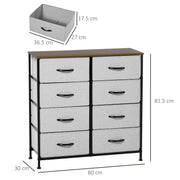 8 Drawer Fabric Storage Chest With Wooden Top For Bedroom Nursery Or Hallway Grey