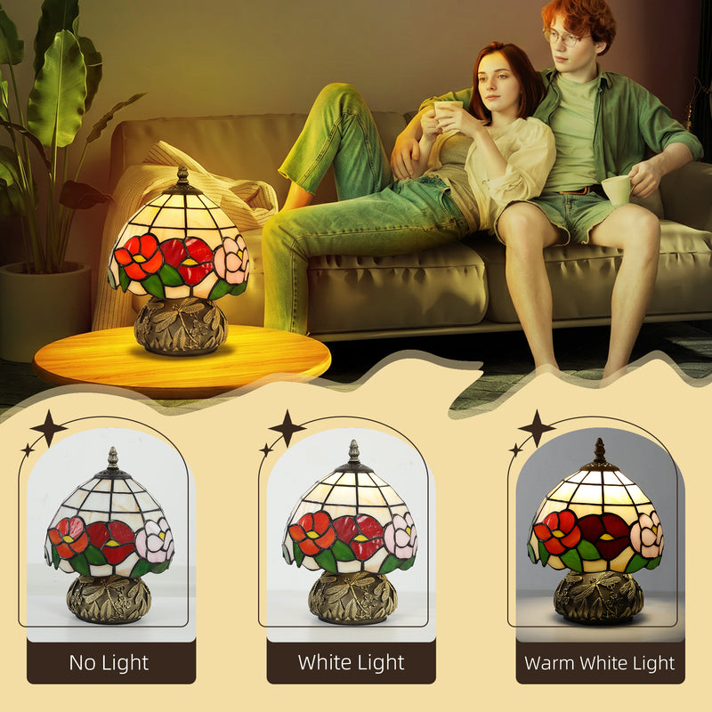 Compact Bedside Table Lamp with Stained Glass Shade for Soft Bedroom Lighting Bronze Multicoloured Homcom