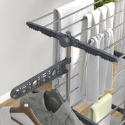 Folding Clothes Airer with Three Shelves and Side Arms on Wheels for Indoor Use, Grey