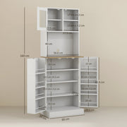 White Kitchen Pantry Cabinet with Microwave Shelf & Adjustable Shelves 60 × 35 × 169cm Homcom