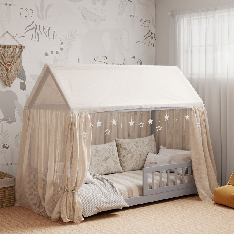 Toddler Bed with House Frame and Guard Rails for Safe and Cosy Sleep Grey