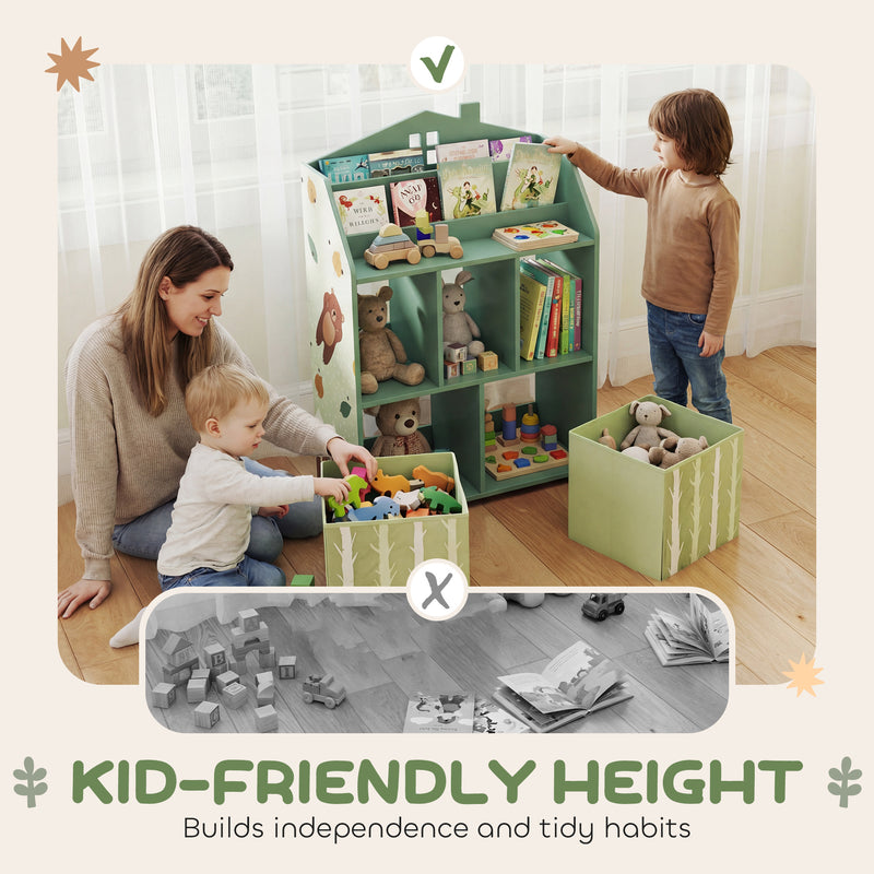 Kids Storage Shelf with Book Display and Drawers for Easy Organisation Green AOSOM