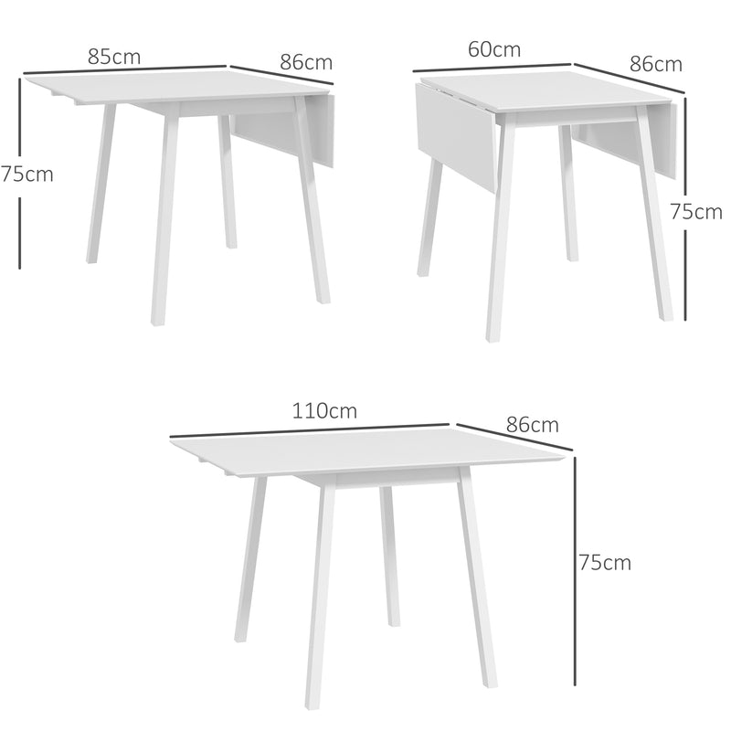 White Wooden Folding Dining Table Drop Leaf Space-Saving Table for 2-4 People by HOMCOM