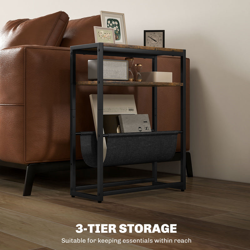 Narrow Side Table with 3 Tier Storage and Magazine Rack for Living Room or Bedroom Ru AOSOM
