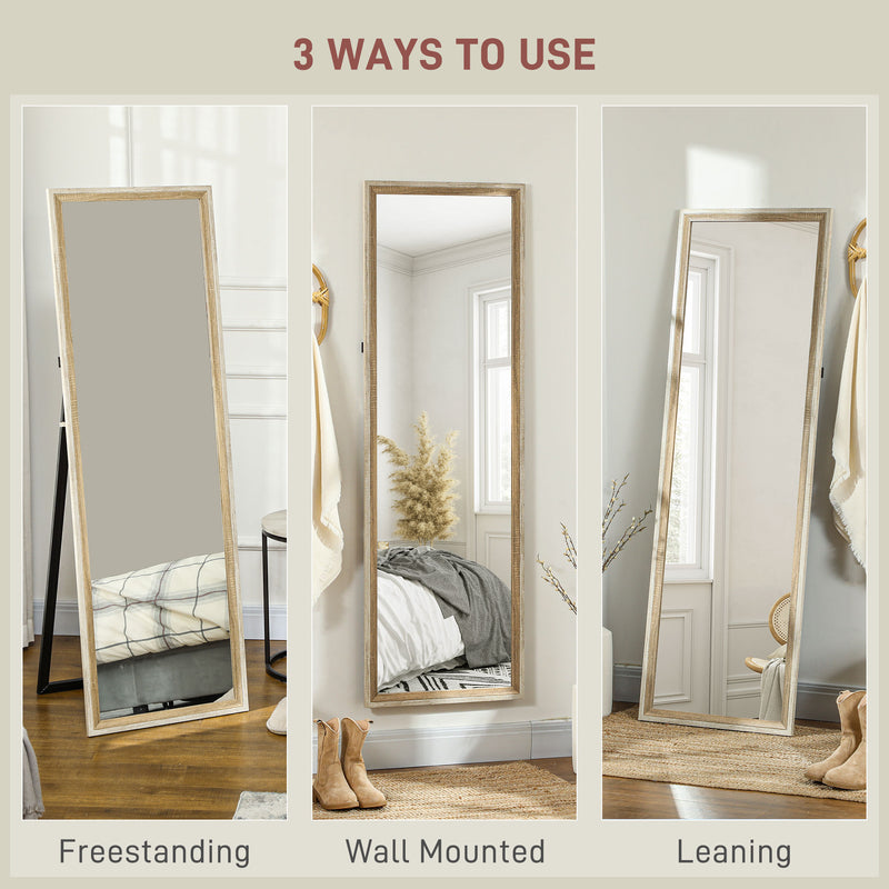 Two Tone Full Length Mirror White and Oak Effect 162 cm Tall Modern Bedroom Decor