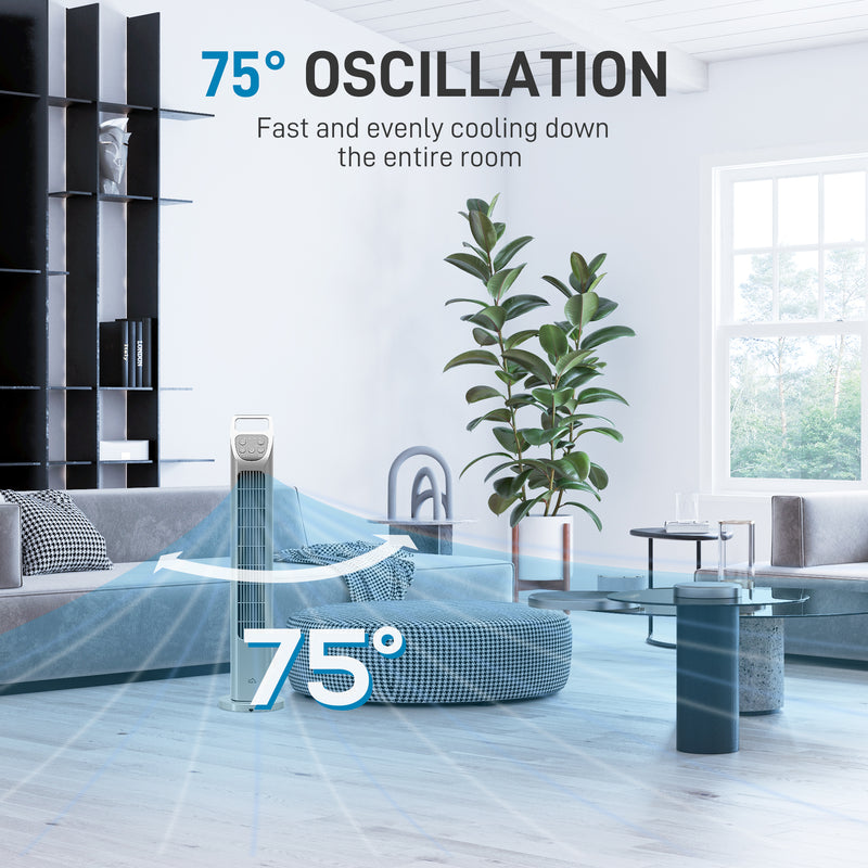 31 Inch Oscillating Tower Fan with Remote and Timer for Home or Office Use, Silver