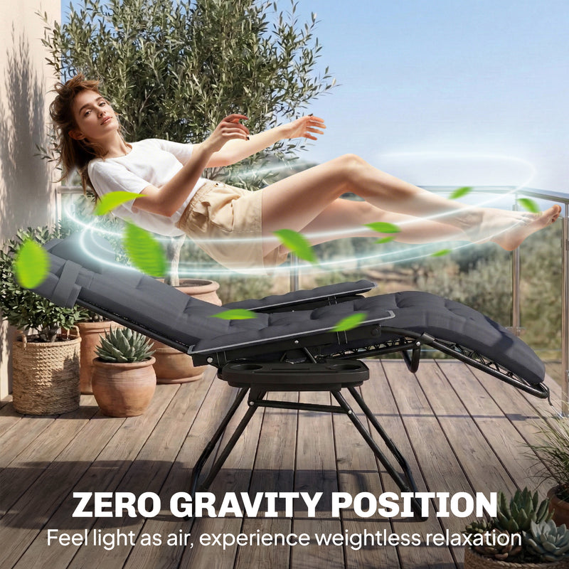 Zero Gravity Reclining Sun Lounger with Cushion and Side Tray for Garden Relaxation Dark Grey AOSOM