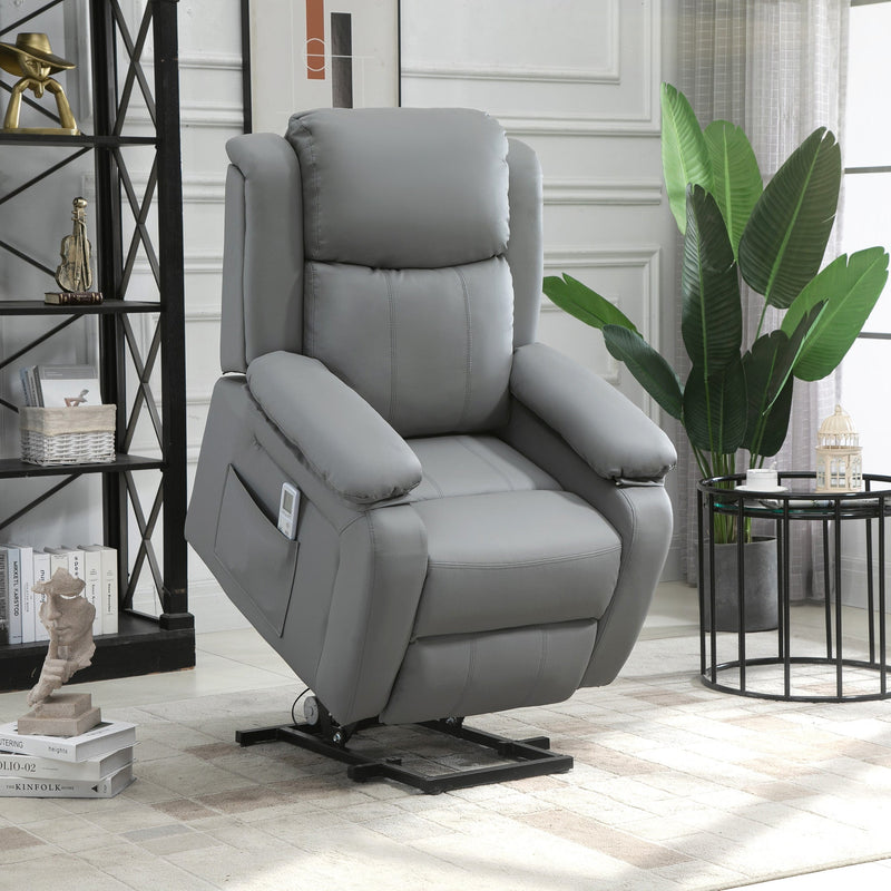 Electric Riser Recliner Chair Grey - lifted position in living room