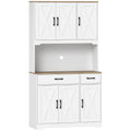 Kitchen Storage Cabinet with Adjustable Shelves and Barn Doors for Organised Cooking Natural Wood White AOSOM