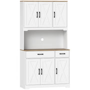 Kitchen Storage Cabinet with Adjustable Shelves and Barn Doors for Organised Cooking Natural Wood White AOSOM