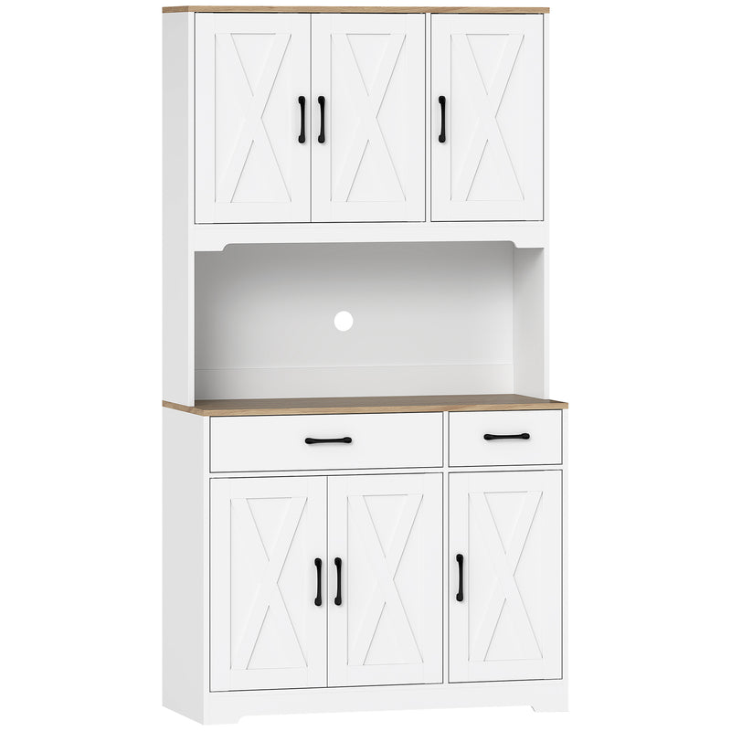Kitchen Storage Cabinet with Adjustable Shelves and Barn Doors for Organised Cooking Natural Wood White AOSOM