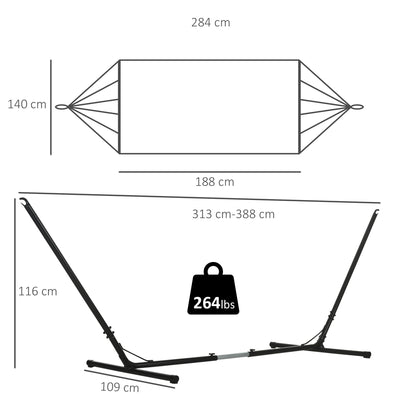 Double Garden Hammock with Adjustable Steel Stand and Pillow for Patio or Beach Green Stripes AOSOM