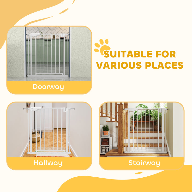 Pressure Fit Pet Safety Gate With One Hand And Two Way Opening For Doorways, White AOSOM