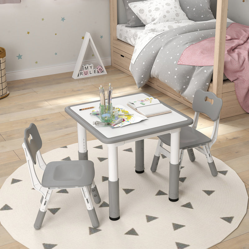 Height Adjustable Toddler Table and Chair Set 3 Piece Activity Set for Playroom, Grey