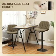 Set of Two Linen Look Bar Stools with Cushioned Seats for Kitchen or Home Bar, Brown